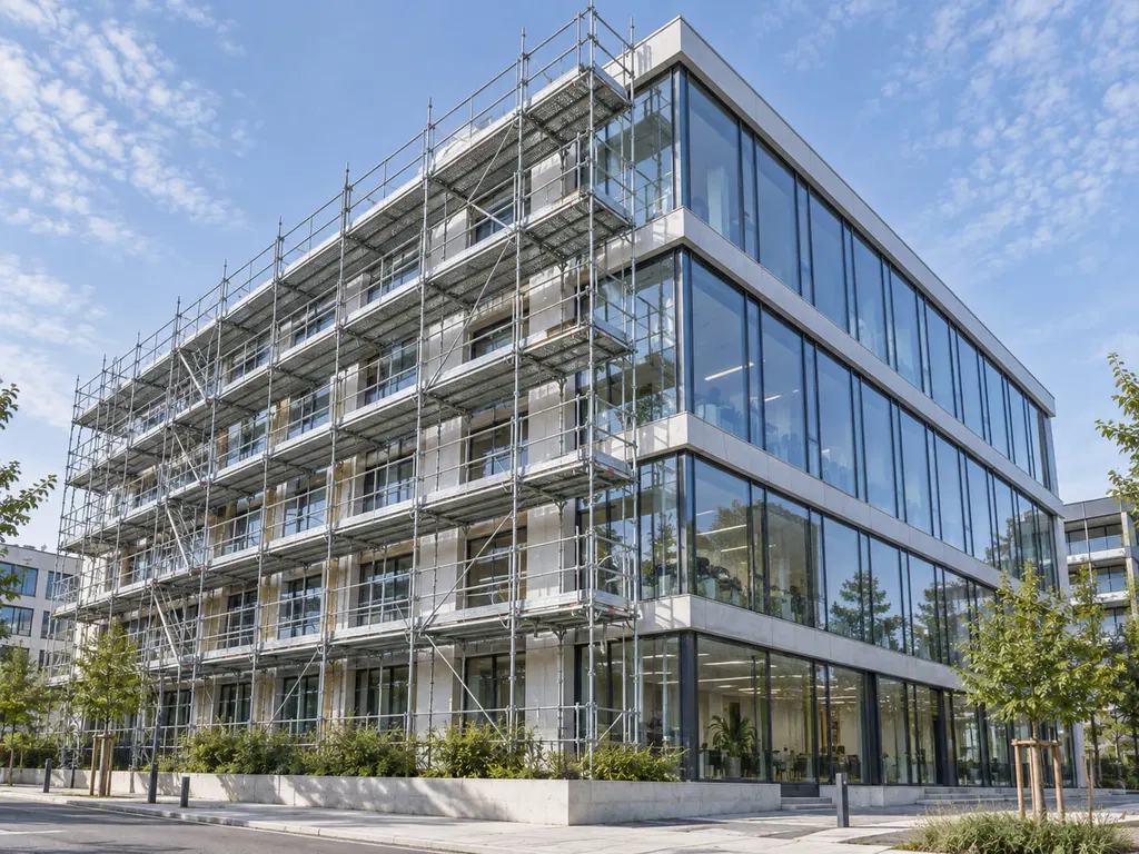 Façade contemporaine équipée d’un échafaudage