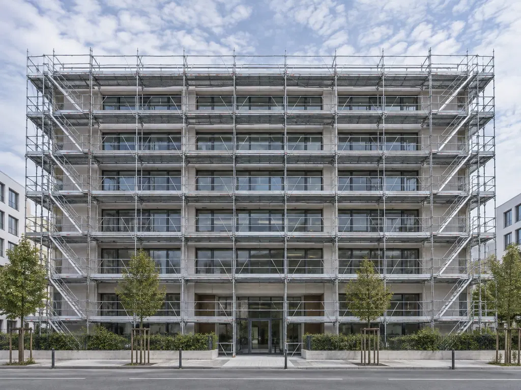 Échafaudage de façade sur un bâtiment professionnel