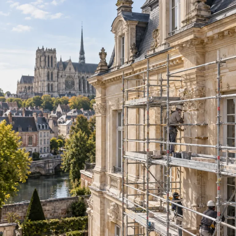Échafaudage Amiens sur un bâtiment historique en rénovation