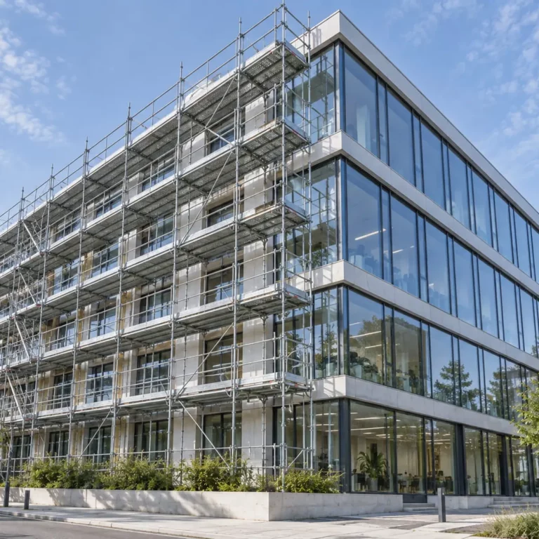 Échafaudage COBRA Douai autour d’un bâtiment complexe, sans bâche