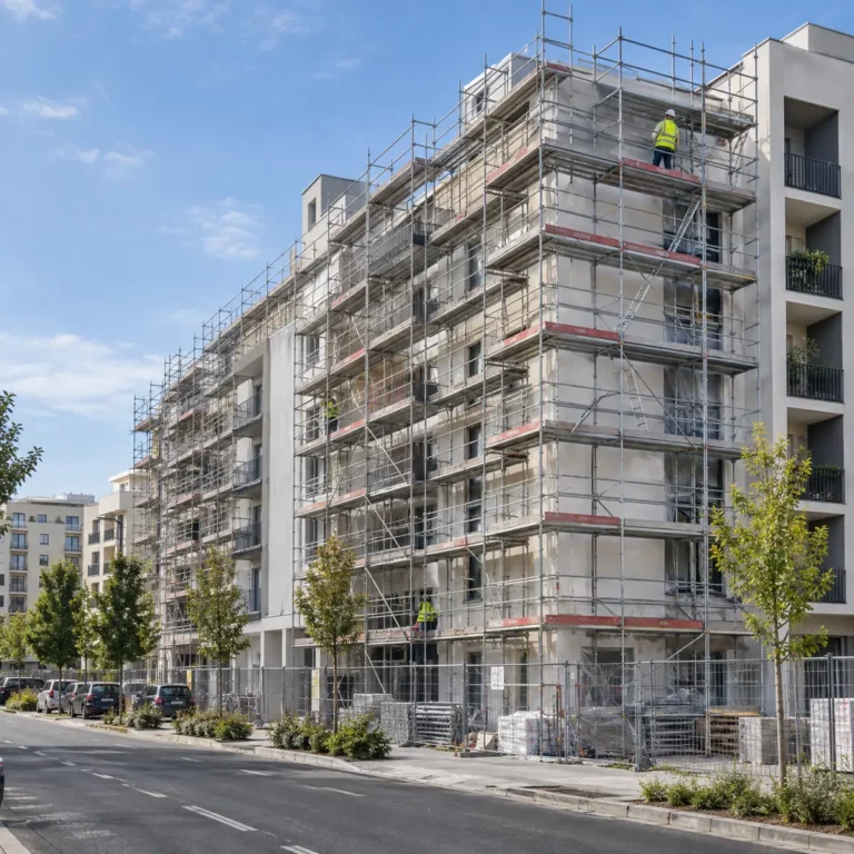 Échafaudage Creil sur un immeuble résidentiel en rénovation
