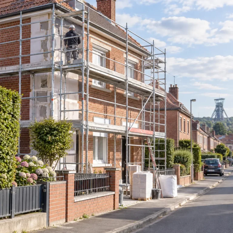 Échafaudage Hénin-Beaumont sur une maison en briques en rénovation