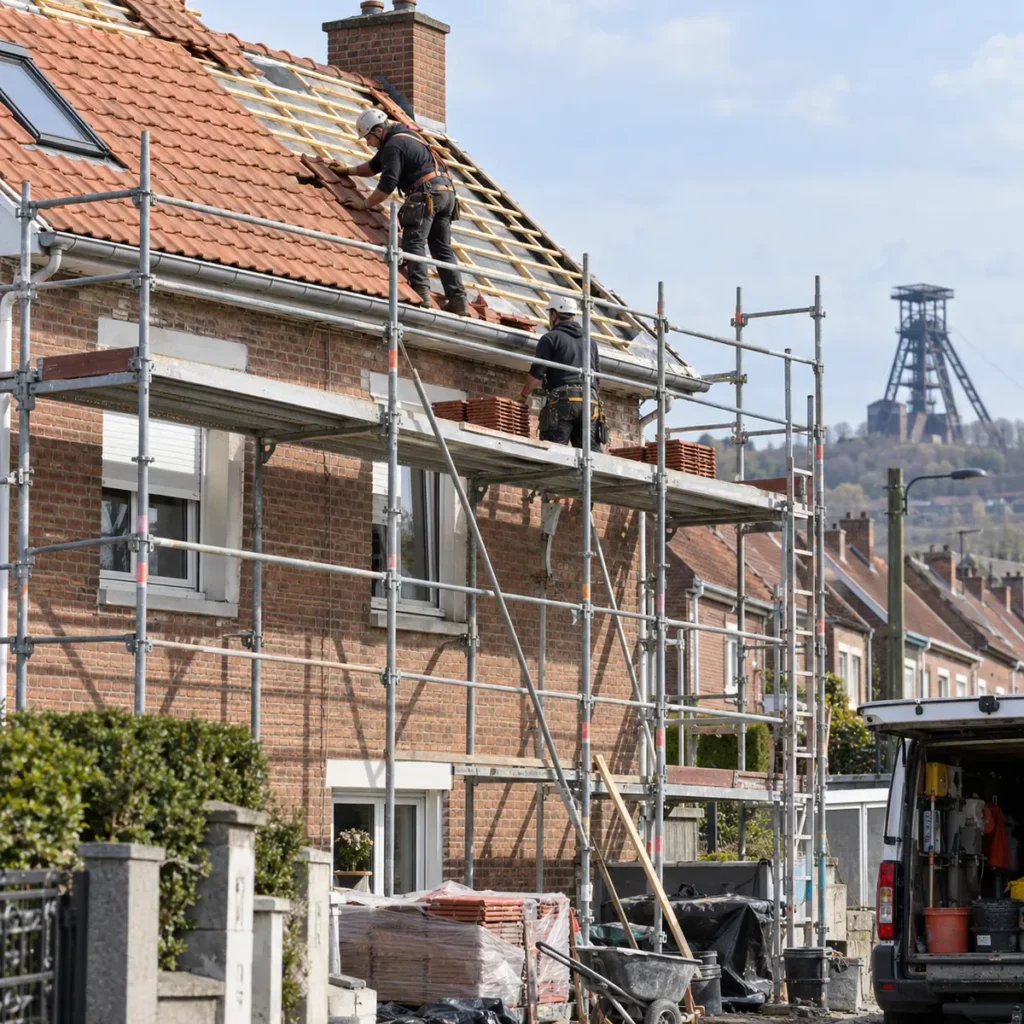 Échafaudage Liévin pour rénovation de toiture sur maison en briques