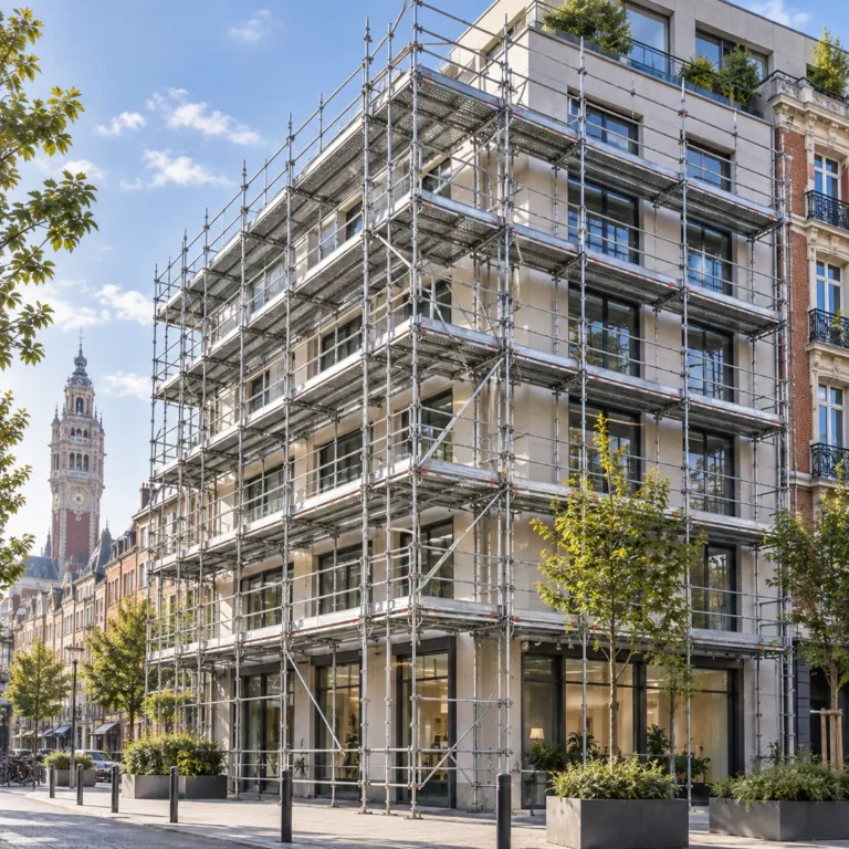Échafaudage Lille sur un bâtiment urbain moderne