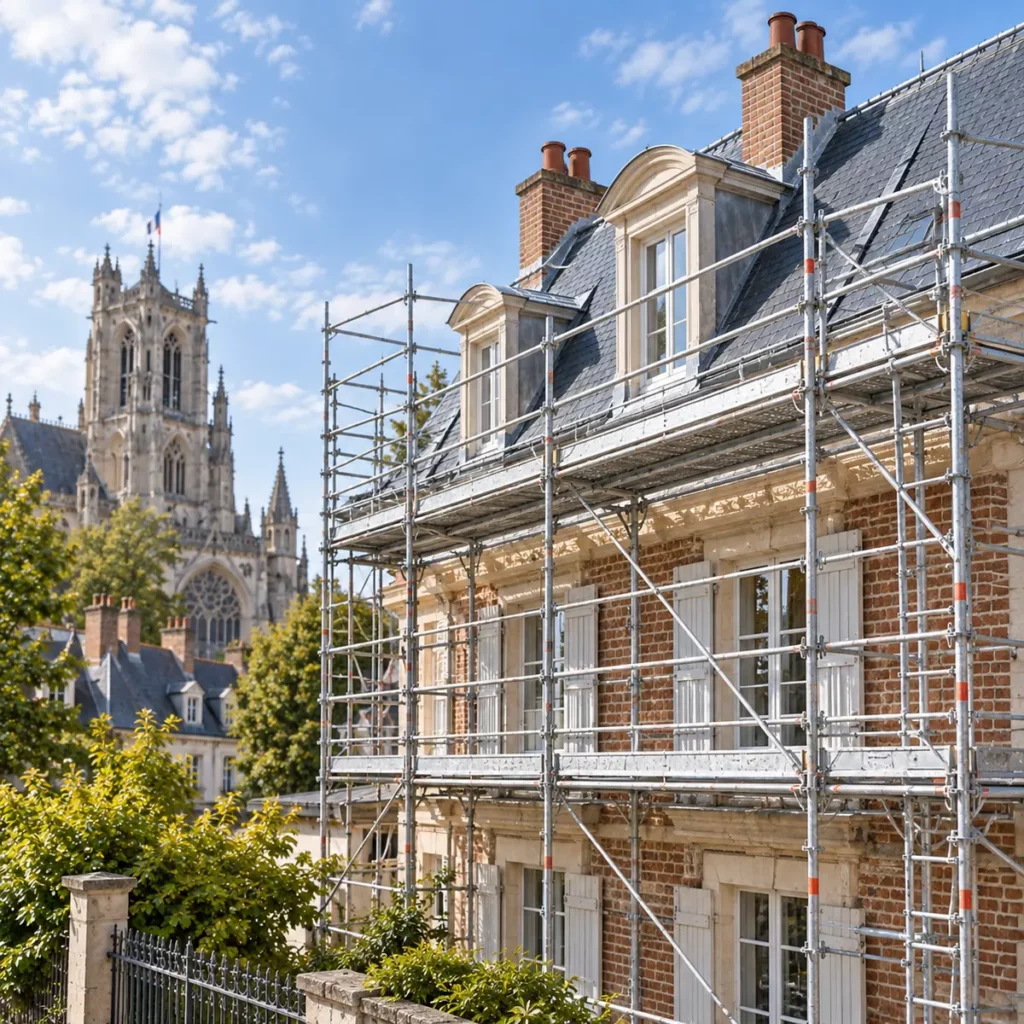 Échafaudage Saint-Quentin sur une façade avec accès toiture