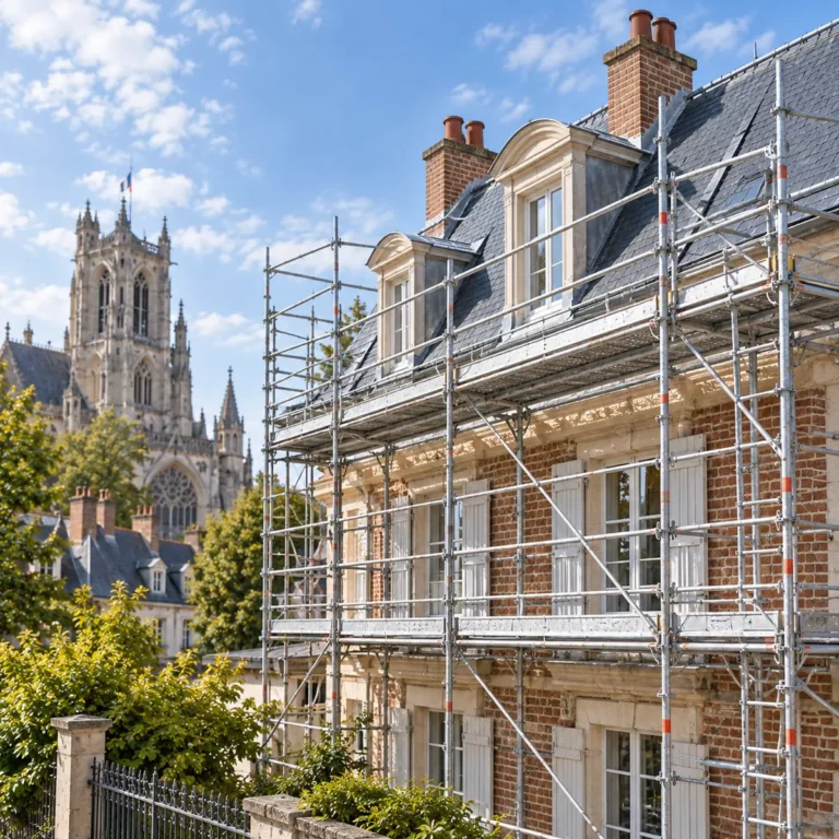 Échafaudage Saint-Quentin sur une façade avec accès toiture