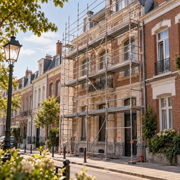 Échafaudage Tourcoing sur une façade de maison de ville