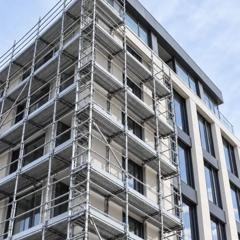 Échafaudage sur immeuble à Arras pour illustrer un besoin de monte-matériaux
